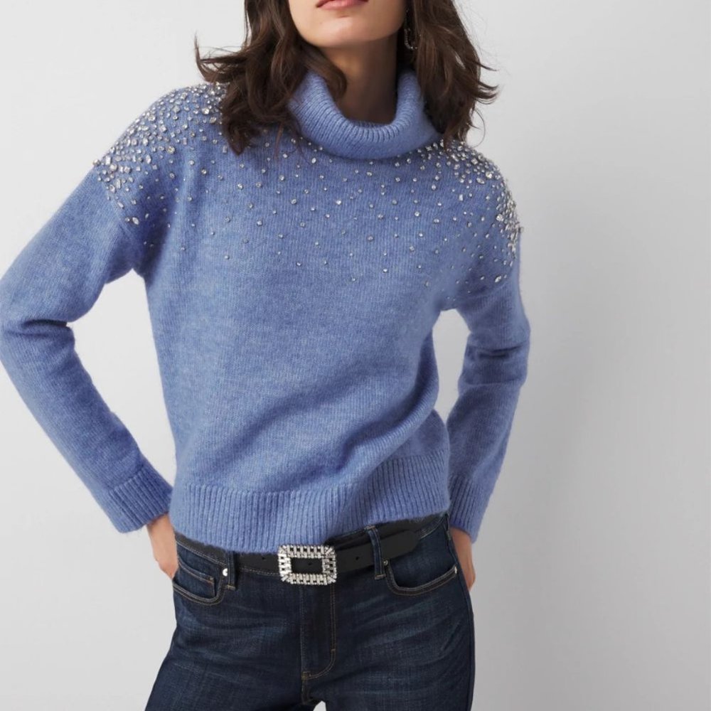 nwt white house black market rhinestone embellished utra soft sweater s